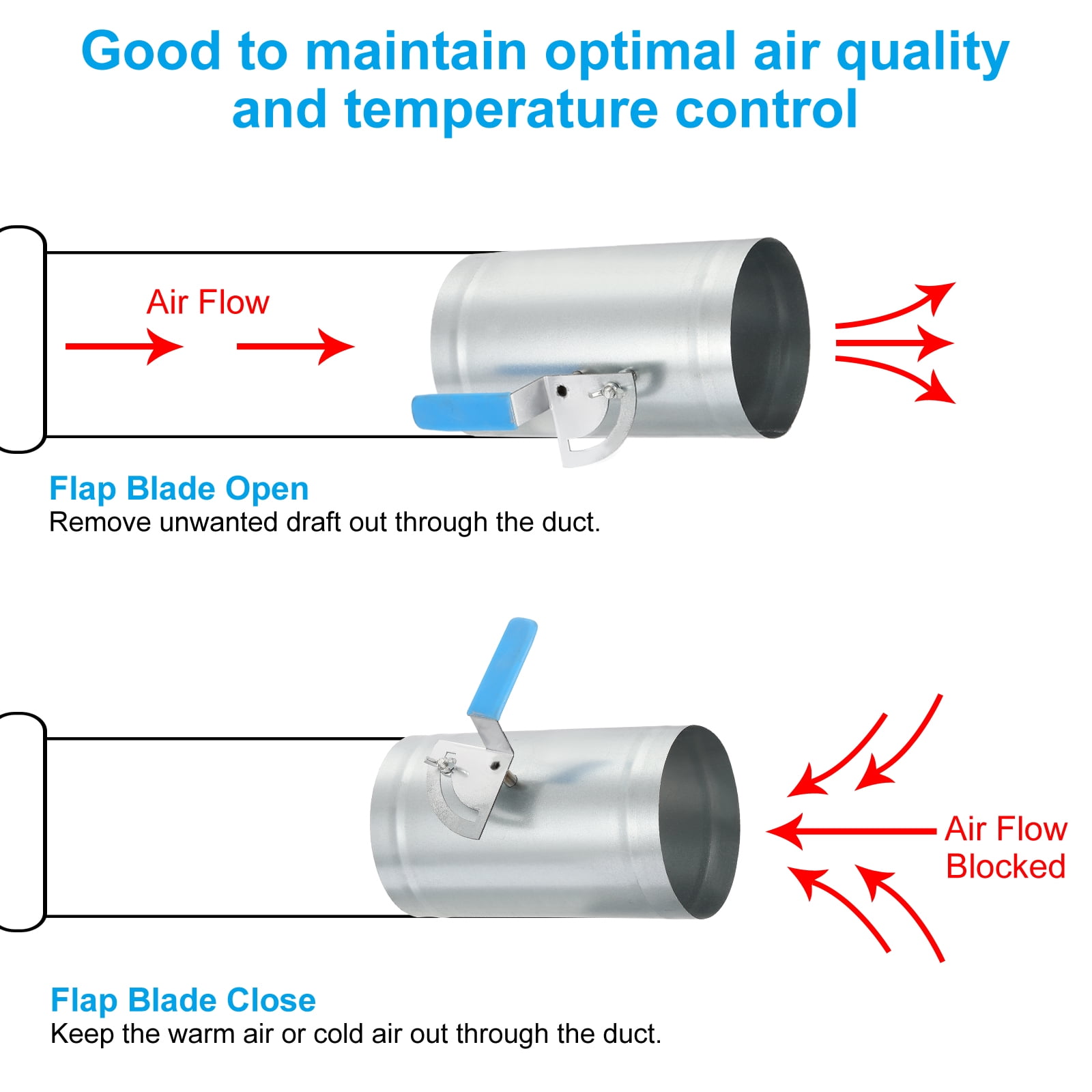 4 Inch HVAC Duct Damper Manual Volume Backdraft Damper Airflow Ducting Control Valve Silver/Blue, 2 Pcs