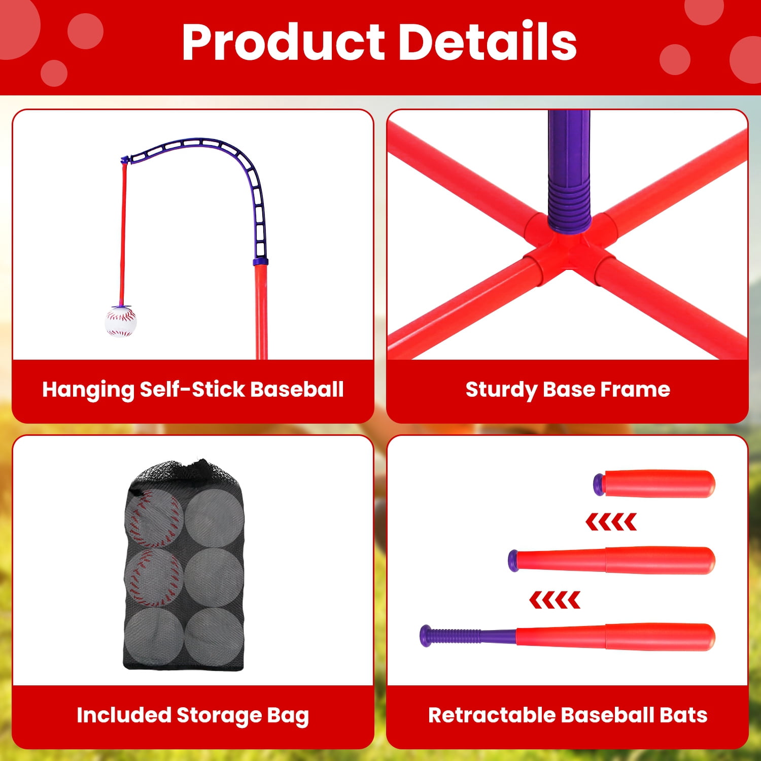 Imountek 3 in 1 Baseball Toy Set for Toddlers & Kids Ages 3-5, Tee Ball Stand Hanging Tee Automatic Ball Launcher with Adjustable Height for Indoor Outdoor Sports