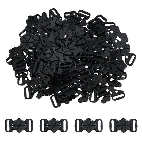 60 Pairs Plastic Bikini Bra Clips Hooks Bra Slide Buckles Flower Shaped Swimsuit Bra Hooks Lingerie Snap Closure DIY Sewing Underwear Accessories Black 21x14x2.5mm Hole: 11x2.5mm Plastic