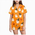 thumbnail image 3 of TOWED22 Kids Halloween Pajamas Sets Baby Boy Girl Button-Down Silk Sleepwear 2 Piece Short Sleeve Loungewear Clothes Set for 2-13 Years Teens(Light Yellow,6-7 Y), 3 of 5