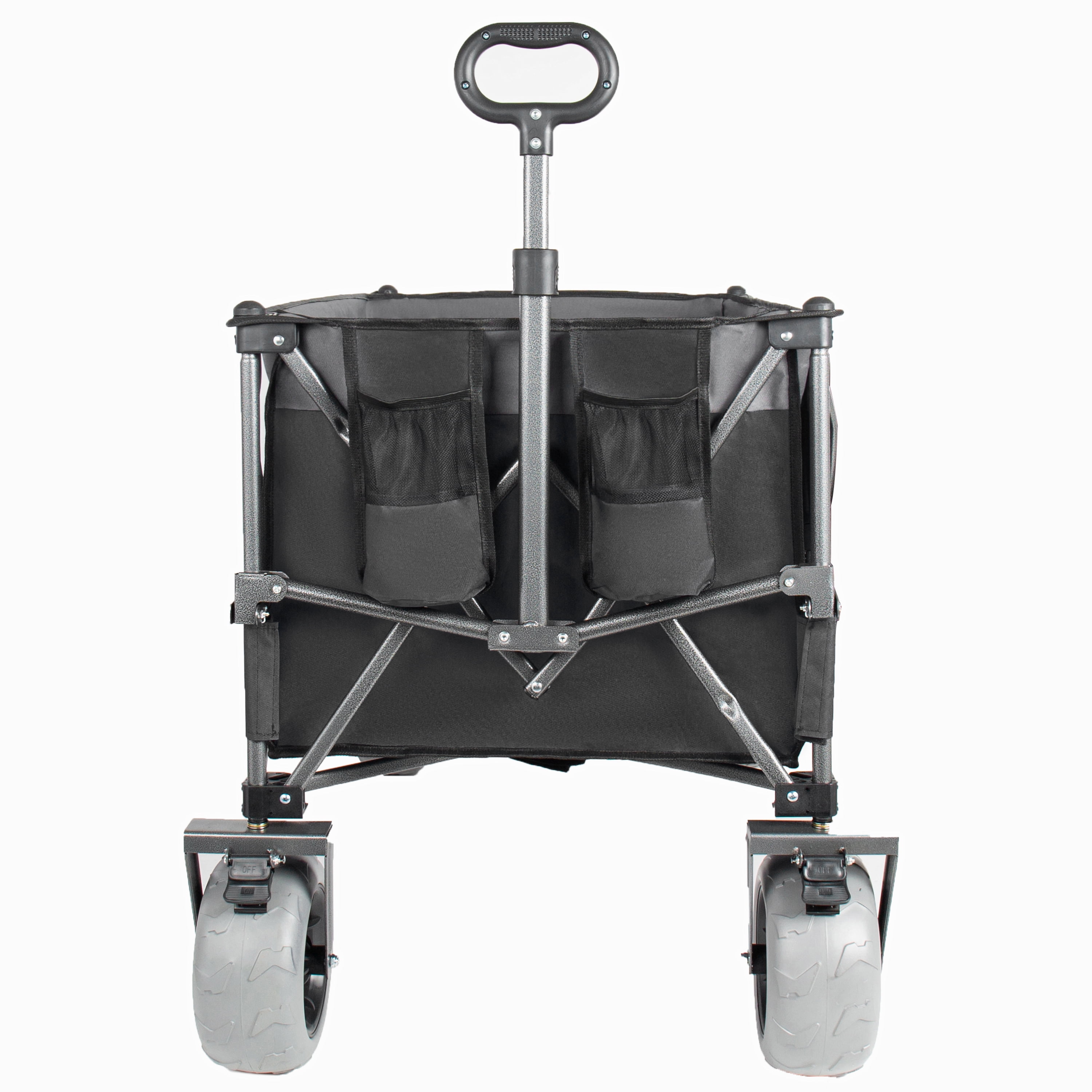 Extended Foldable Utility Wagon, Collapsible Wagon with Patented Ultra-Stable Frame, 9 Inch All-Terrain Wheels with Brakes, 600D Oxford Cloth for Beach Sports Garden