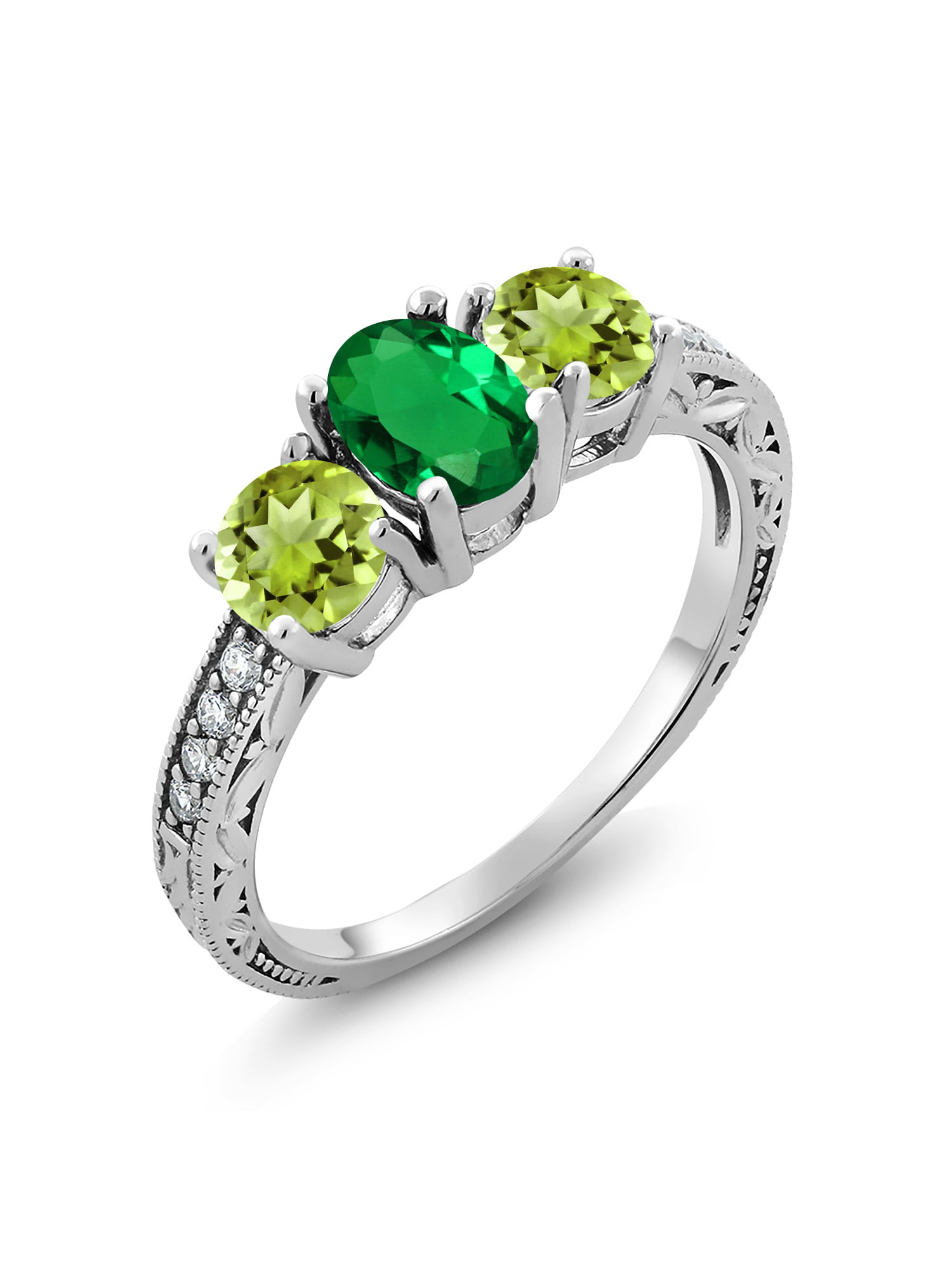 Gem Stone King 1.82 Ct Oval Green Nano Emerald Green Peridot 925 Sterling  Silver Moissanite Ring