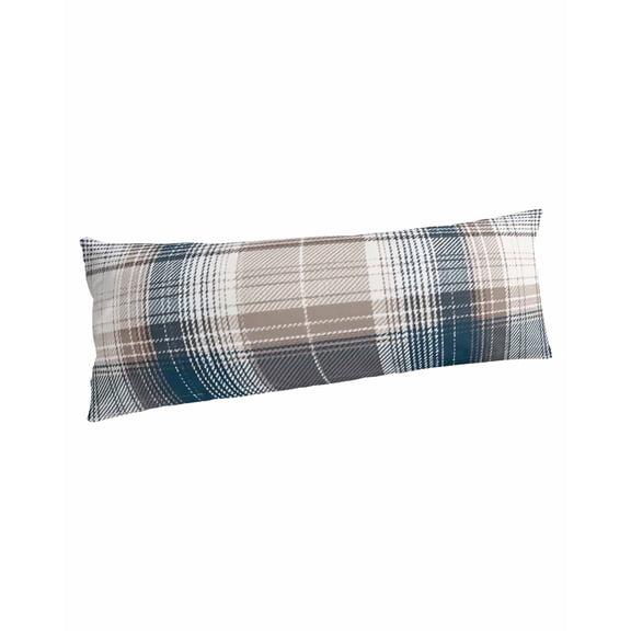 Blue Brown Plaid Body Pillow Covers, Modern Abstract Striped Gingham Checked Soft Bed Throw Pillowcases Breathable Cooling Long Lumbar Body Pillow Sham Cover for Bed Sofa 20''x54''