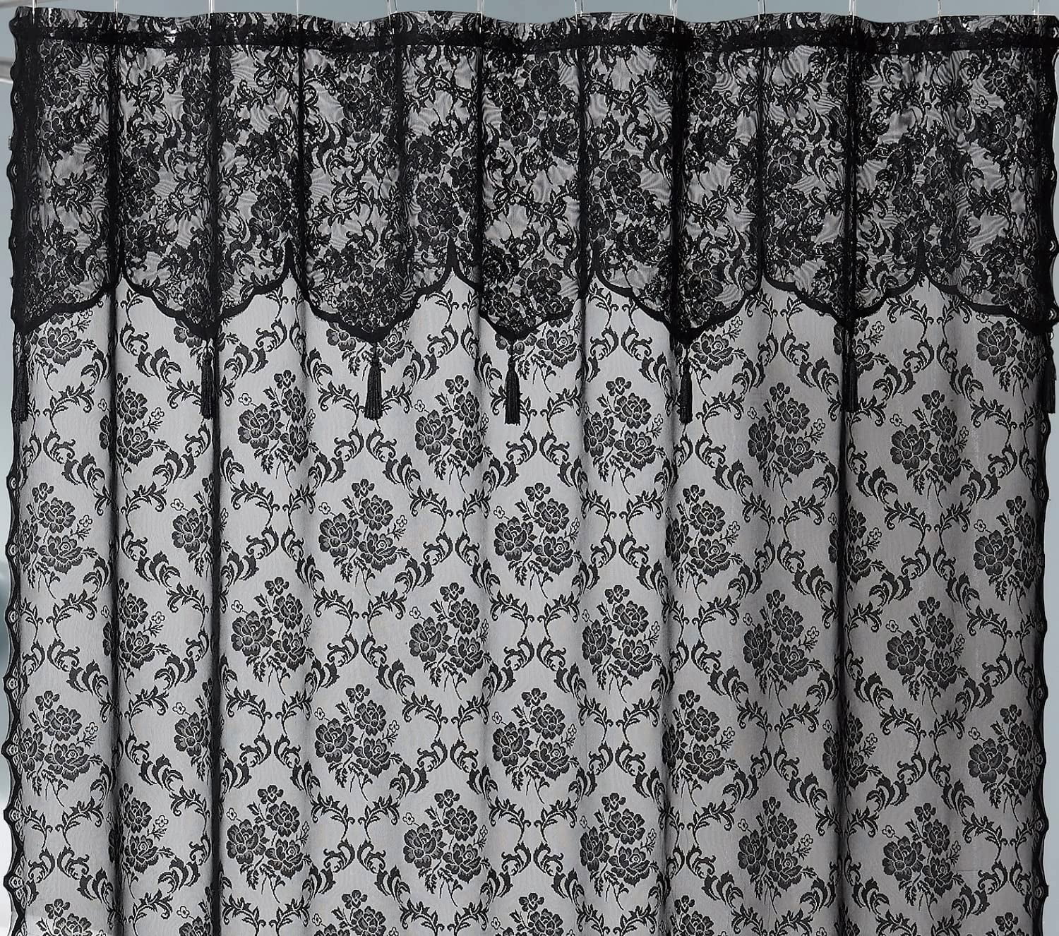 WARM HOME DESIGNS Luxury Lace Shower Curtain with Attached Valance and Elegant Tassels. MSH Black 72