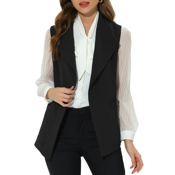 INSPIRE CHIC Women's Shawl Collar Open Front Belted Sleeveless Blazer Vest XS Black