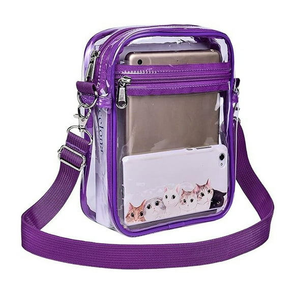 Clear Purse Stadium Clear Messenger Bag Stadium Approved for Men and Women Clear CrossBody Bag-Purple