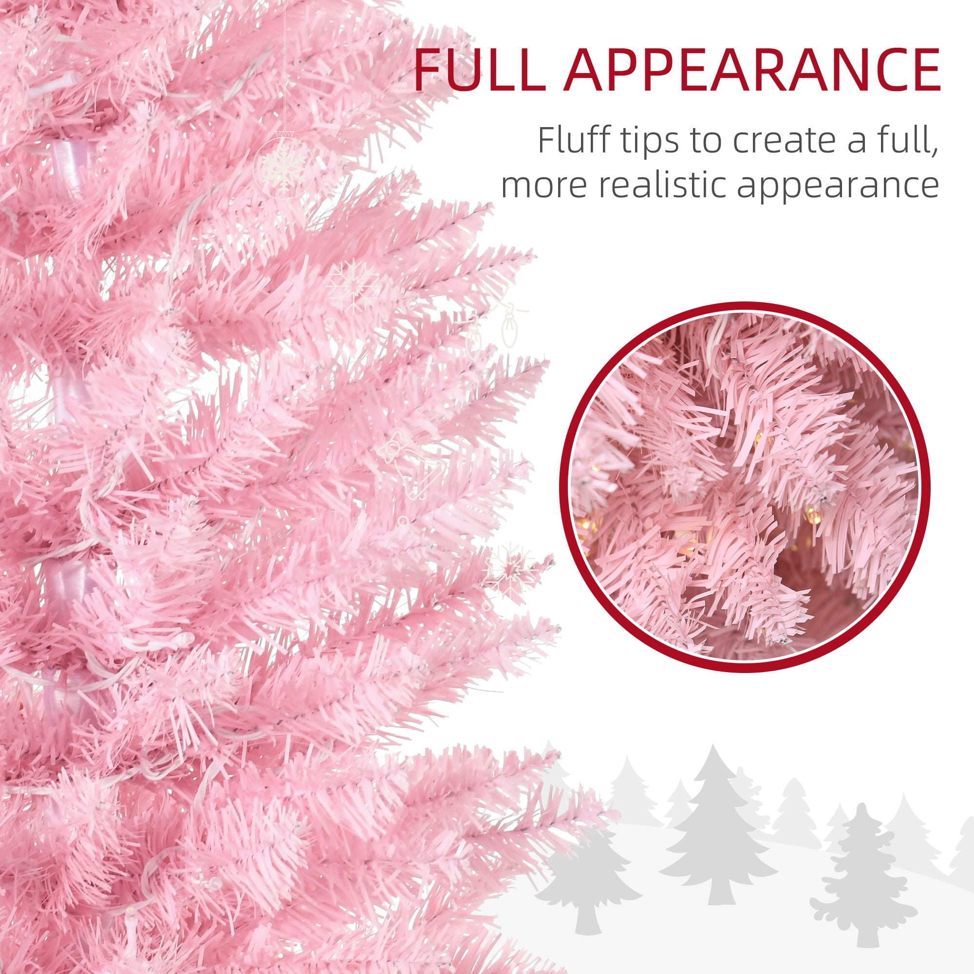6 ft Pencil Christmas Tree, Slim Artificial Christmas Tree with Warm White LED Lights, 390 Tips, 200 Lights, Indoor Holiday Decor for Small Spaces