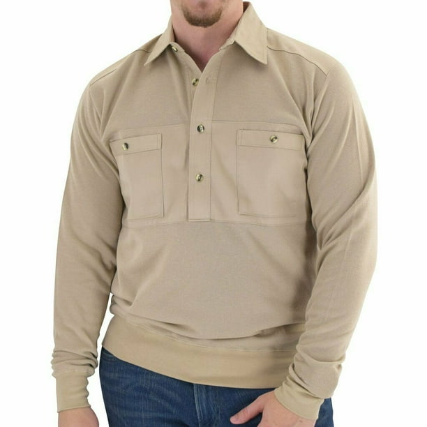 Banded Mens Banded Bottom Long Sleeve Solid Knit Shirt Woven Chest Panel in 9 Colors Walmart