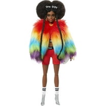 Barbie Extra Fashion Doll with Afro-Puffs in Shaggy Rainbow Coat with Accessories & Pet