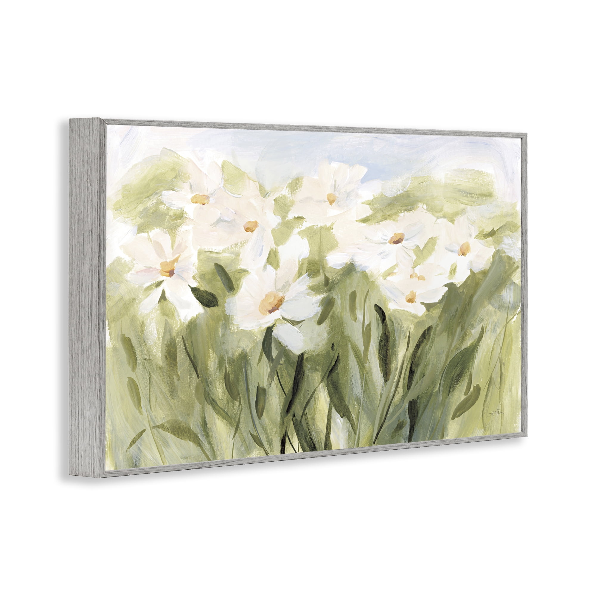 Stupell Industries Daisy Meadow View Botanical & Floral Painting Gray Framed Art Print Wall Art, 30 x 20