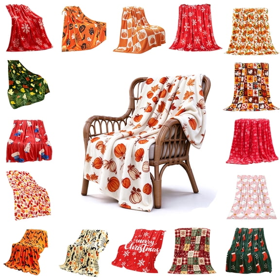 Nkmbld Thanksgiving Flannel Throw Blanket 40"x60", Fuzzy Fluffy Soft Decorative Blanket for Chair Sofa Bed Camping, Fall Harvest Gifts for Women