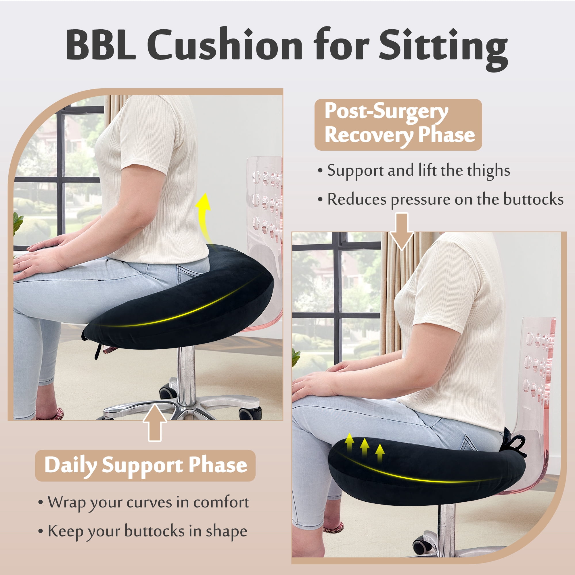 BBL Pillow After Surgery for Sleeping and Sitting, Hip Support Cushion for Brazilian Butt Lift Recovery, Black