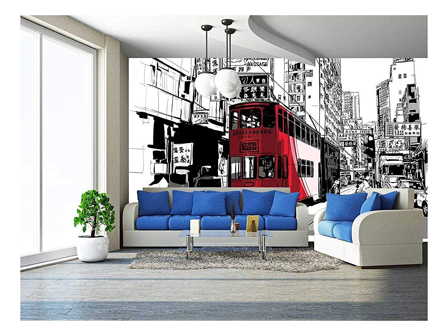 wall26 Street in Hong Kong Vector Illustration Removable Wall
