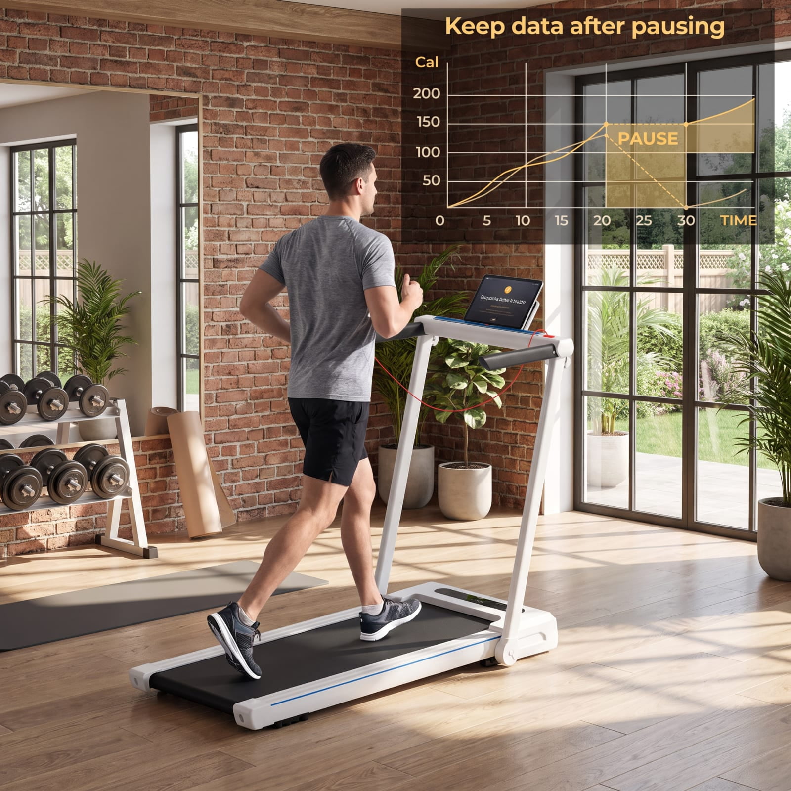 Airfind 3 in 1 Folding Treadmill with Removable Desk and LCD Display for Home Office Under Desk Walking and Jogging, White