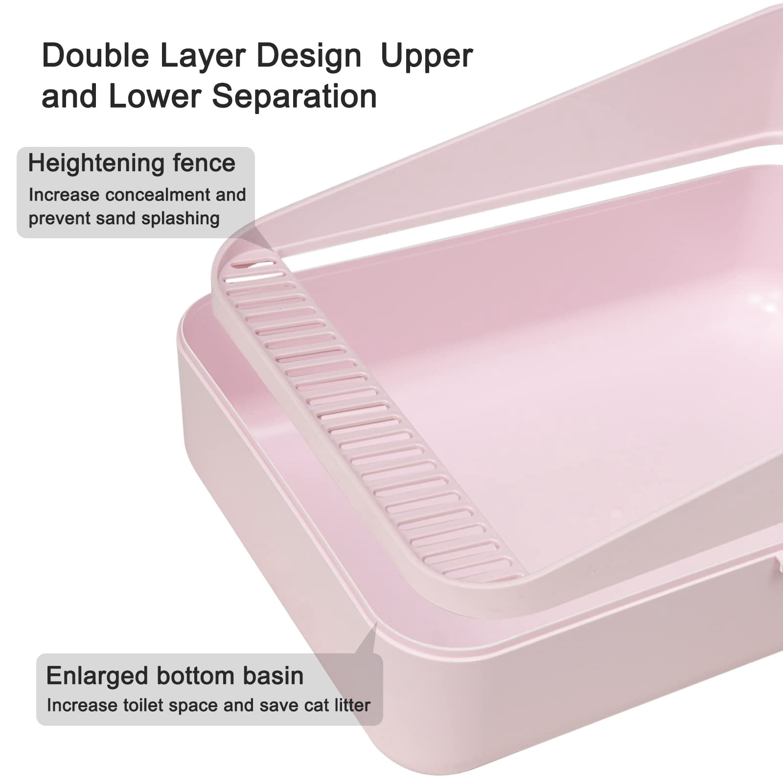 Open High-sided Litter Box: Pink Medium Anti-scatter Design - Self-cleaning Sifting Tray Low Tracking For Small Cats