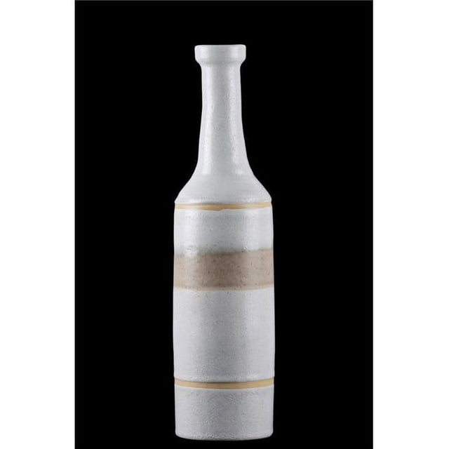 Urban Trends Collection 46337 Vase Rond en Céramique avec Long Col & Corps Peint Beige, Finition Enduite, Blanc - Moyen