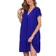 thumbnail image 3 of SAYOO Vestido de manga corta para mujer, vestido de ajuste holgado con dobladillo con volantes y cuello en V de color sólido, ropa informal simple y elegante de una pieza SAYOO  S M L XL XXL, 3 of 8