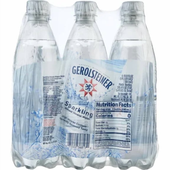 Gerolsteiner Natural Mineral Water, Sparkling, 16.9 fl oz Bottles (6 Pack)