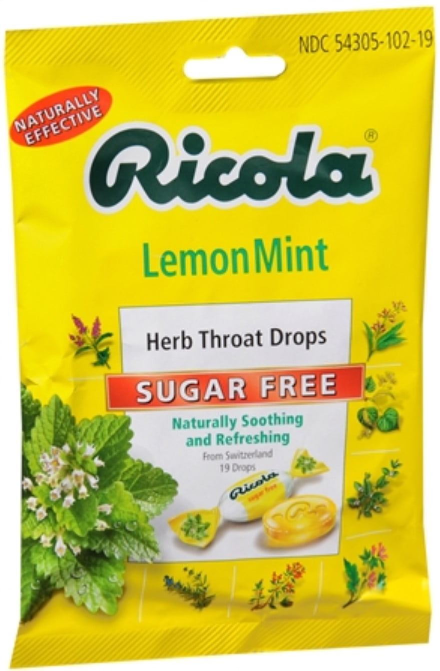 Ricola Sugar Free Herb Throat Drops Lemon Mint 19 Each (Pack of 4