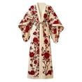 thumbnail image 4 of XIAONU Womens Rose Print Belted Maxi Robe Long Sleeve Soft Loungewear Home Sleepwear, 4 of 4