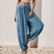 thumbnail image 4 of Gibobby pantalones de mujer de vestir Pantalones utilitarios holgados para mujer Pantalones cargo de pierna ancha de talle de verano con bolsillos (Azul, XXL), 4 of 5