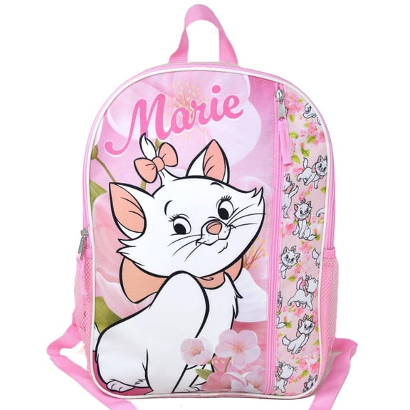 Disney Marie from The Aristocats 16" Pink Nylon School Backpack 16" for Girls, with a Large front Pocket