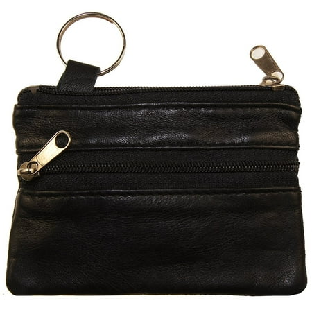 Zippo Leather Pouch - Improving Lifestyles Leather Coin Two (2) Zipper Small Pouch Black with Organza Bag SUN180BK
