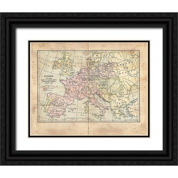 Murdock, Ramona 18x15 Black Ornate Wood Framed with Double Matting Museum Art Print Titled - Vintage Napoleon Empire Map