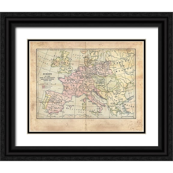 Murdock, Ramona 14x12 Black Ornate Wood Framed with Double Matting Museum Art Print Titled - Vintage Napoleon Empire Map