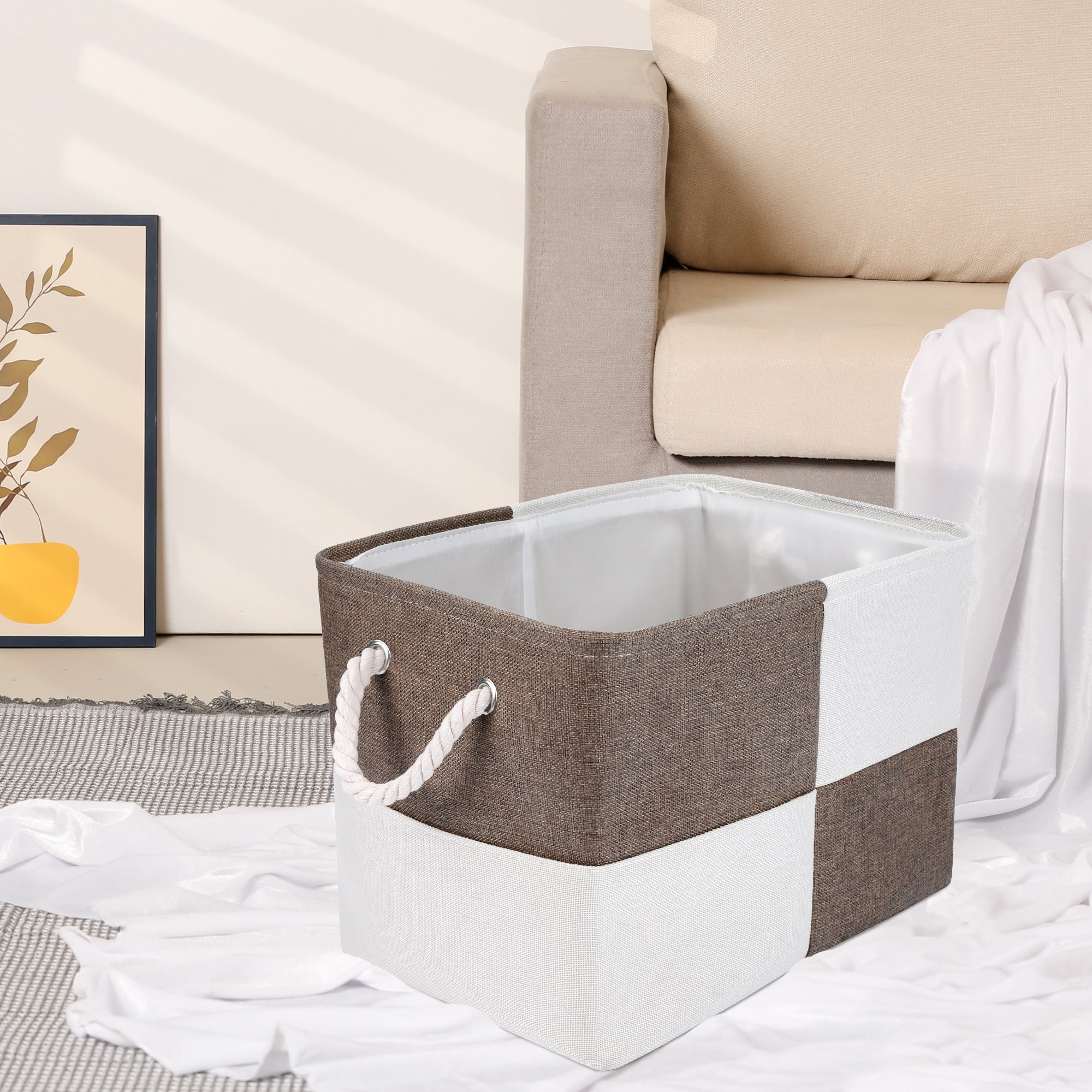 Unique Bargains Cotton Storage Bin with Handles Brown 15.7*11.8*11.8in