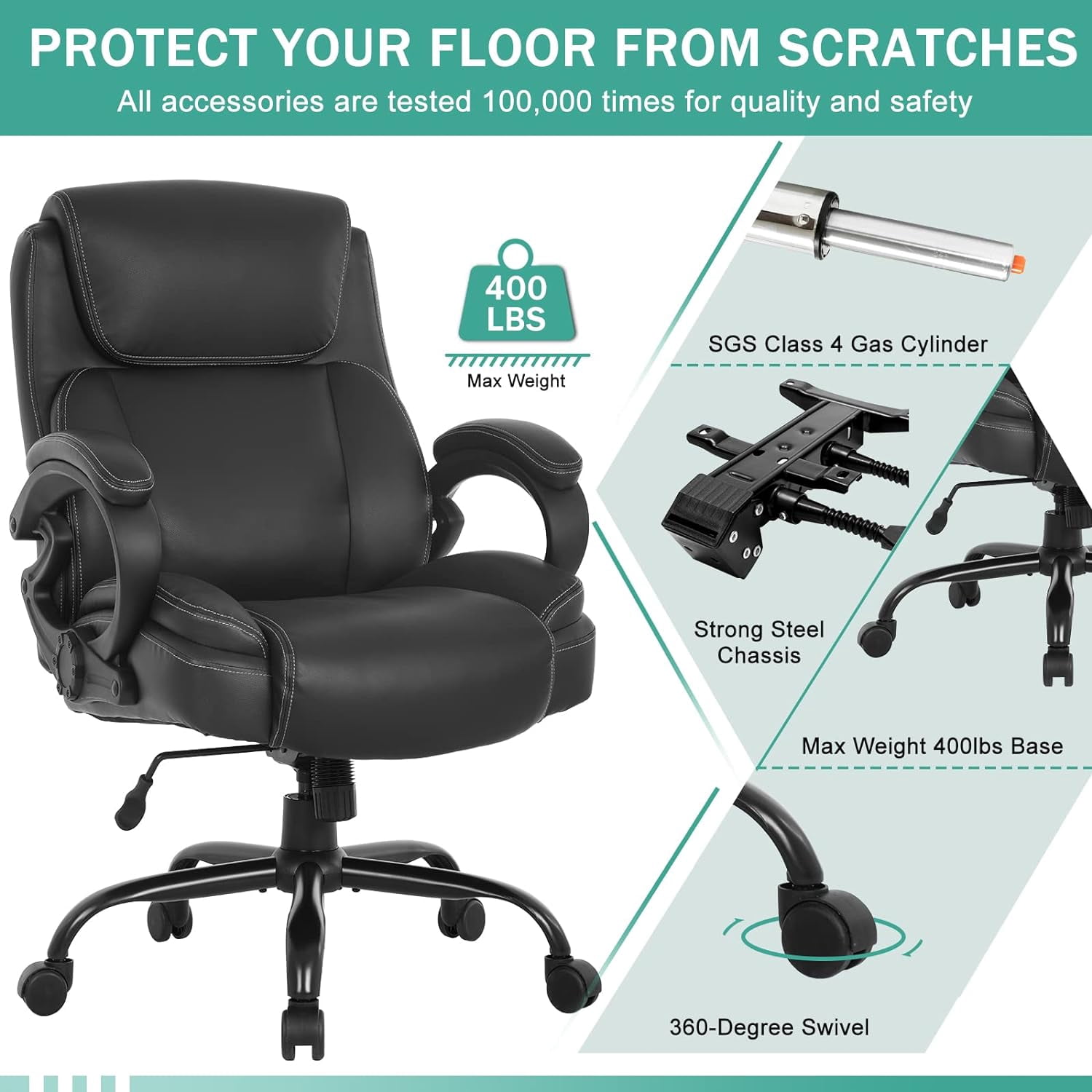 Dkelincs Big and Tall Large Office Chair 400 lbs Wide Seat Ergonomic Computer Desk Chair with Lumbar Support Armrest Headrest, Black