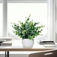 thumbnail image 4 of Artificial Eucalyptus Plant in White Pot – Small Indoor Fake Potted Plant for Home, Bedroom, or Office Decor, Maintenance-Free Greenery 11"x10.2", 4 of 5