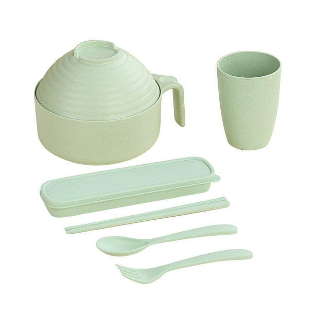 Cuencas con Tapas,Instant Noodles Bowl Set con Palos Cuchara Tenedor Y Taza,15.5x13cm Vajillas Del Dormitorio de Estudiantes,Cuencas de Fideos con Palos