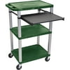 Luxor Tuffy 3-Shelf A/V Cart with Electric, Black Front Pullout Shelf, Hunter Green Shelves and Nickel Legs