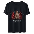 thumbnail image 4 of RYDCOT Women's Round Neck T-Shirt Lattice Christmas Tree Print T-Shirt Short Sleeve T-Shirt Tops Merry Christmas Shirts for Women Clearance, 4 of 8