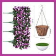 thumbnail image 5 of Artificial Flowers in Hanging Basket for Outdoors Indoors Decor, Artificial Mums Bush Flowers Plants with Baskets for Home Porch Garden Yard Patio Spring Summer Decoration (Deep Purple), 5 of 5