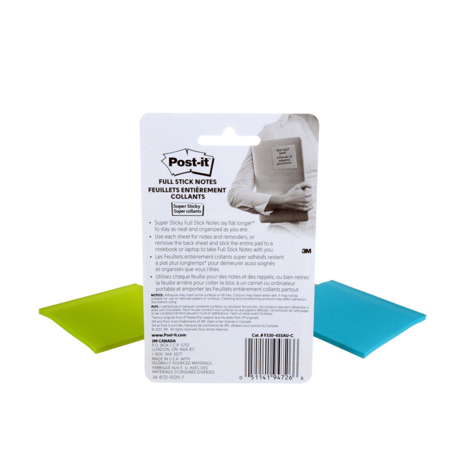 Feuillets super collants entièrement adhésifs Post-it®, collection Rio de Janeiro, 7,6 cm x 7,6 cm (3 po x 3 po)