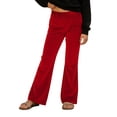 thumbnail image 3 of ZHOGXU Kids Girls Velvet Pants High Waist Solid Color Wide Leg Soft Stretch Comfortable Elegant Flared Trousers For Casual Daily Wear And Party,Red,9-10 Years, 3 of 8