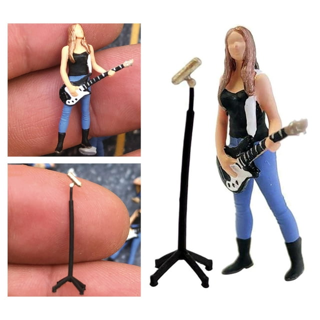 Paquete de 2 figuras 1/64 Hugo Muñeca de cantante femenina guitarra micrófono
