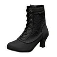 thumbnail image 5 of Rokment Women's Vintage Combat Dress Boots Retro White Black Leather Pointed Toe Kitten Heels Mid Calf Ankle Booties Black Size 6, 5 of 7
