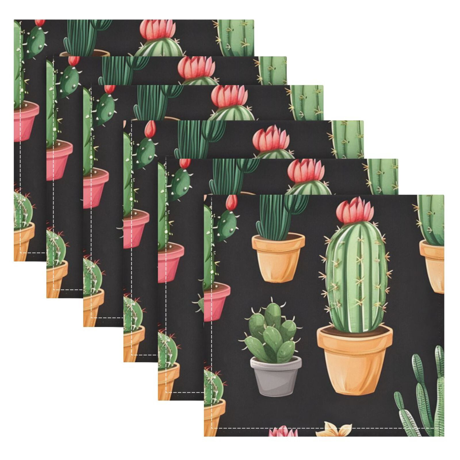 JSTEL Potted Cactus Cacti Cloth Napkins Set of 6, 20x20 Inch Washable and Reusable Napkin for Decoupage Dinner Party Everyday Use
