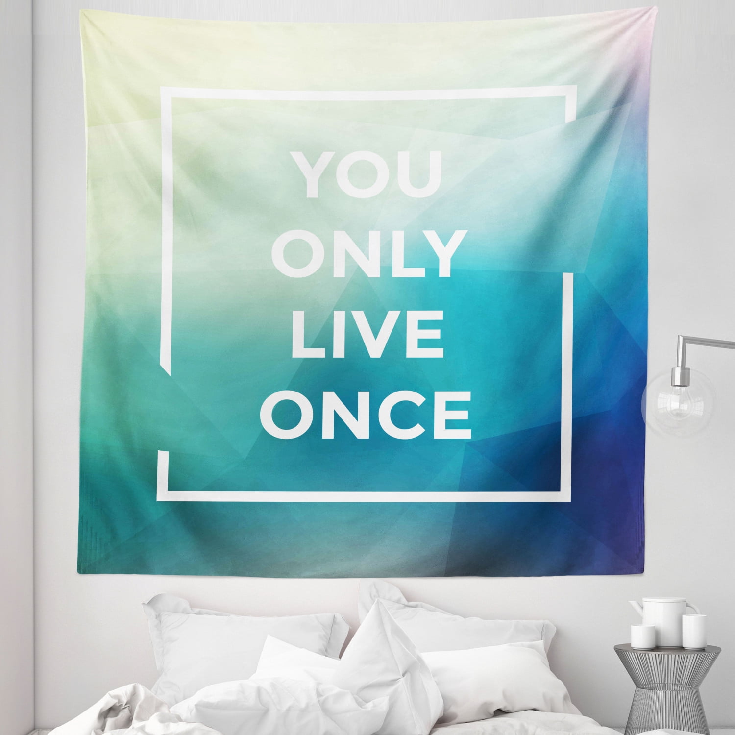 YOLO Tapestry, Typographic You Only Live Once Words in a Square Frame ...