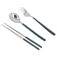 thumbnail image 5 of 304 Stainless Steel Fork Spoon Chopsticks Set Flatware Reusable Utensils Set for Students Office WorkersGreen Silver, 5 of 5