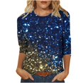 thumbnail image 2 of Fiudx Ofertas Del Día Blusa Holgada con Cuello Redondo Retro y Manga Tres Cuartos a La Moda para Mujer, 2 of 5