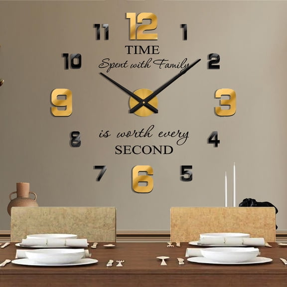 Wall Clock Modern Large DIY 3D Silent - Frameless Round Clock for Living Room Decor, Kitchen, Office