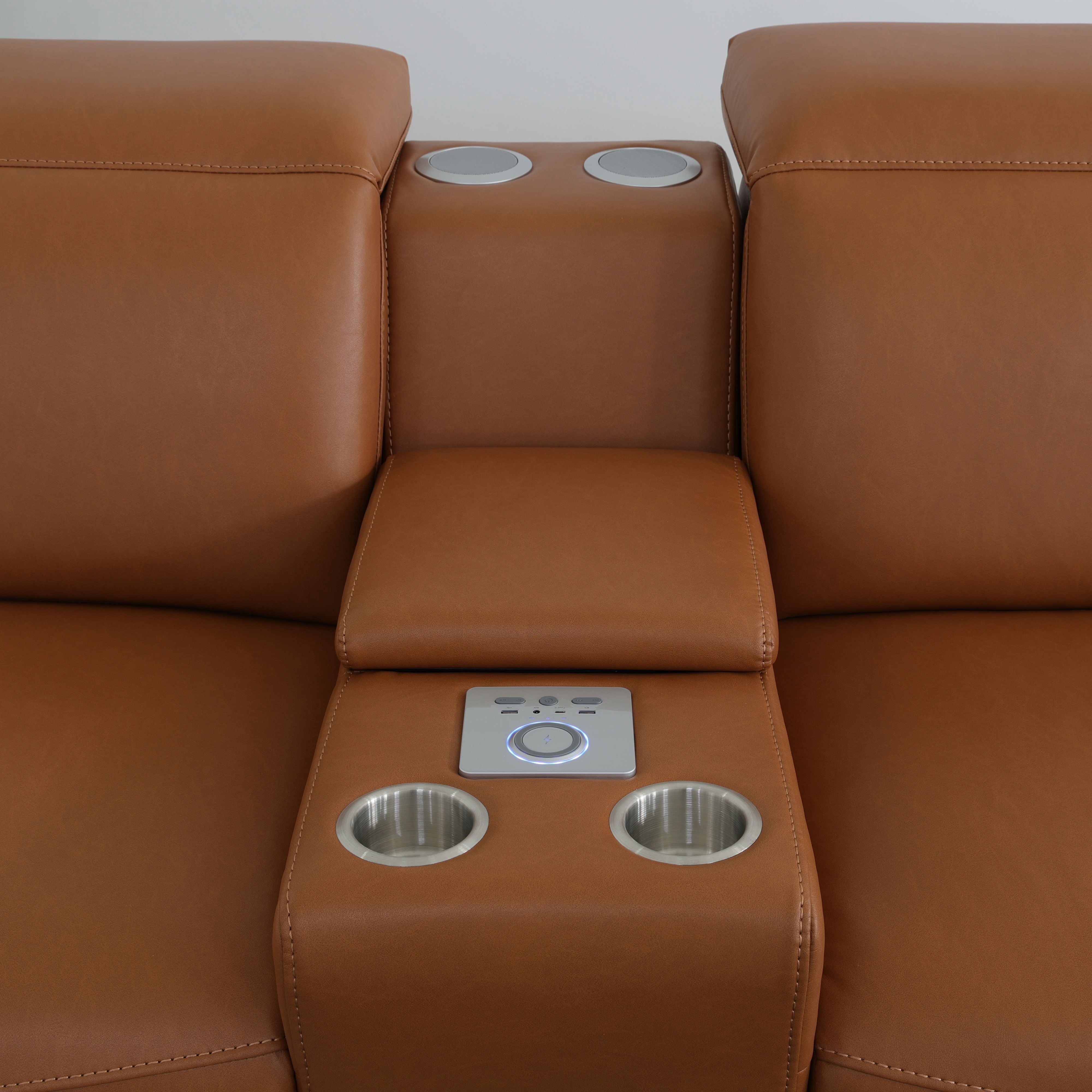 MAYEERTY Oversized Power Recliner Sectional Sofa, L-Shape Corner Couch with Wireless Charging, Bluetooth Speaker, USB Port & Cup Holders, for Living Room, Home Theater, Orange Yellow