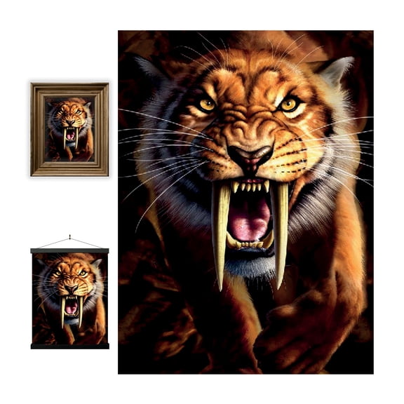 3D LiveLife Lenticular Wall Art - Sabertooth by Deluxebase Unframed 3D Jurassic Poster Decor