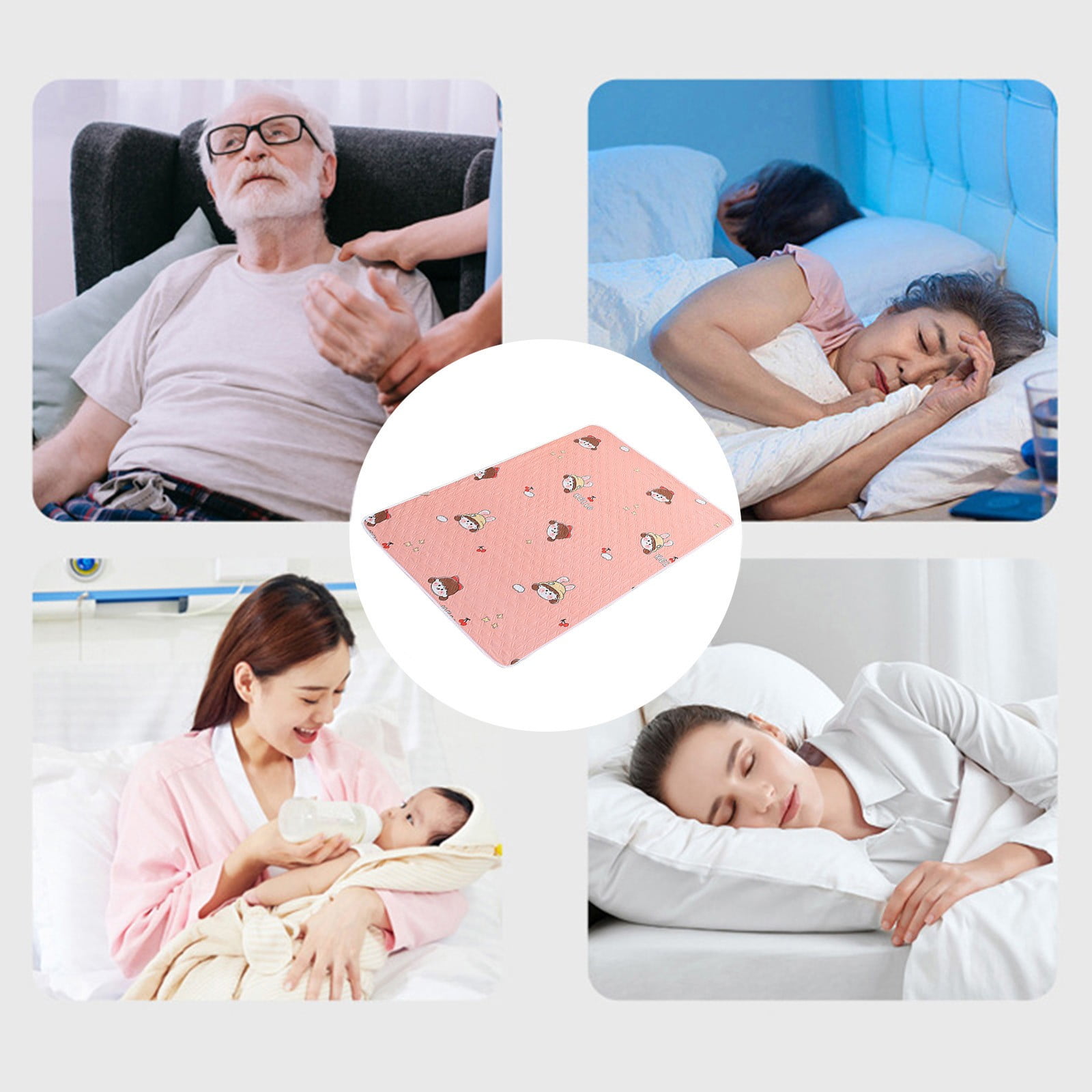 Waterproof Washable Large Bed Pad for Incontinence Protection, Elderly Care & Menstrual Use, Ultra-Soft Quilted 4-Layer Design, 150x100cm, Pink, Machine Washable, Non-Slip Backing
