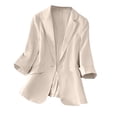 thumbnail image 7 of Fesfesfes Women's Contrast-Stitch Tailored Suit Solid Color Notched Lapel Long Sleeves with Button Accents Slim for Professional Casual Wear(Beige#1,M), 7 of 7