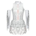 thumbnail image 4 of Doomiva Women Glittery Sequins Tassel Bodysuit Nightclub Show Stage Team Latin Jazz Salsa Dancewear White XL, 4 of 7